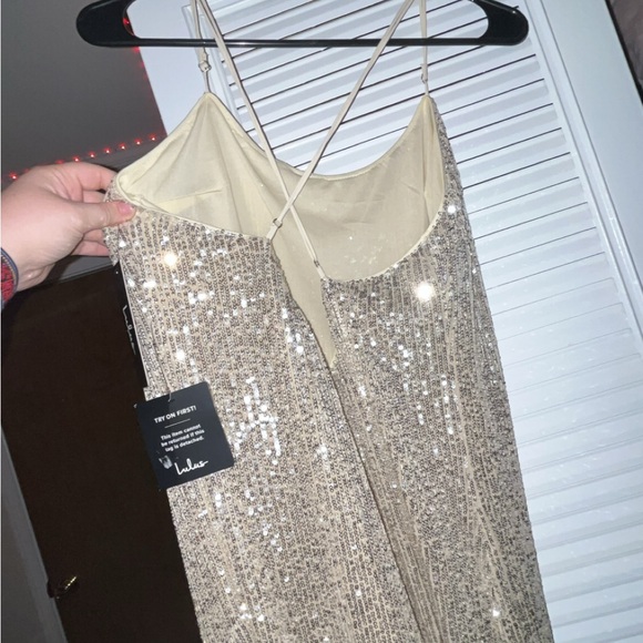 Lulu’s Gold Sequin Evening Dress Large - Picture 3 of 7